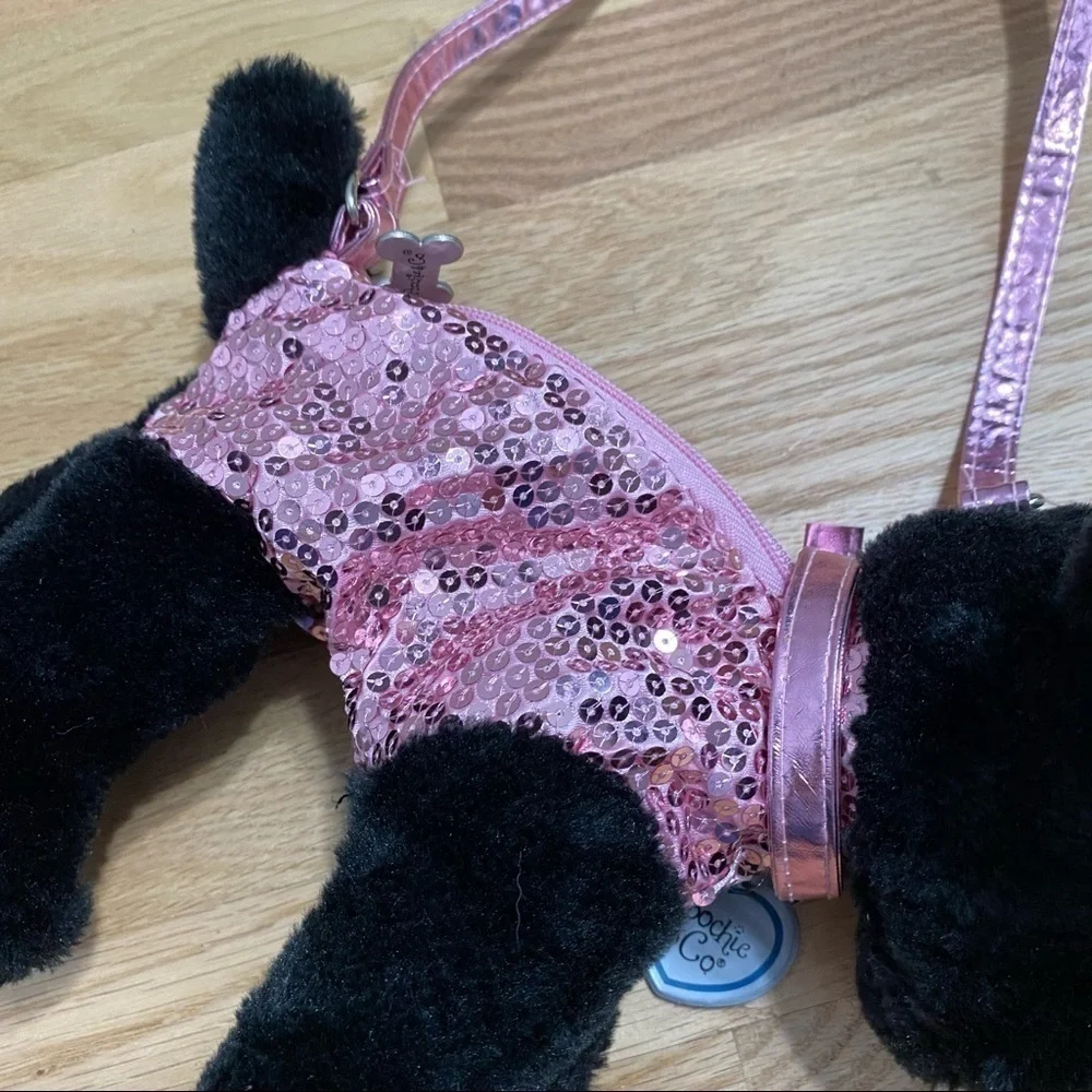 Black Dog Purse Pink Sequin Kids Toy Plush Stuffed Animal